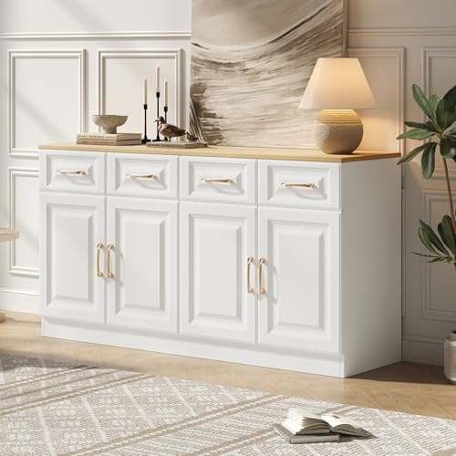 Easexcy 140 cm Sideboard-Buffetschrank mit Stauraum, Kaffeebarschrank mit 4 Schubladen und 4 Scheunentüren, Langer Lagerschrank im modernen Bauernhausstil Easexcy 140 cm Sideboard-Buffetschrank mit Stauraum, Kaffeebarschrank mit 4 Schubladen und 4 Scheunentüren, Langer Lagerschrank im modernen Bauernhausstil von Easexcy