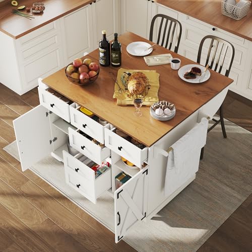 Easexcy 147x44(70) x93cm Hochwertige Kücheninsel, Multifunktionaler Servierwagen mit Holzmaserung & großem Stauraum, Mobiler Buffetschrank (weiß) von Easexcy