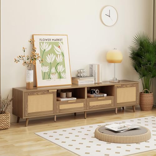 Easexcy 200 * 37 * 48.5 cm, Kunststoff Rattan Design TV-Ständer, Massivholz Füße TV-Ständer, Rattan TV-Panel von Easexcy