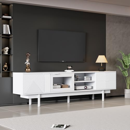 Easexcy 200x40x50.5 cm moderner einfacher Fernsehschrank, Lowboard Mit 2 Türen und 2 Schubladen,TV-Ständer mit großem Stauraum,Geeignet für 80-Zoll (Weiß) von Easexcy