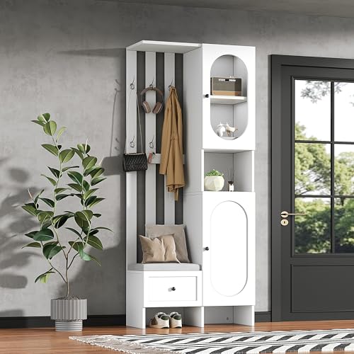 Easexcy 85x33.5x200cm Kompaktgarderoben,Startseite Möbel Mit 2 Schränken,Aufbewahrungsschrank aus gehärtetem Glas, Garderoben-Set Weißer Eingangsschrank Easexcy 85x33.5x200cm Kompaktgarderoben,Startseite Möbel Mit 2 Schränken,Aufbewahrungsschrank aus gehärtetem Glas, Garderoben-Set Weißer Eingangsschrank von Easexcy