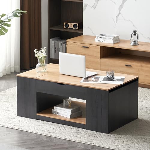 Easexcy Couchtisch mit Liftfunktion - 109 cm, graues Gestell, stilvolles Design, Stauraum unter der Tischplatte,109.5 * 59.7 * 43cm von Easexcy