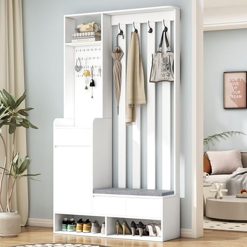 Easexcy Garderoben-Set Moderner Garderobenschrank, Flurgarderobe, 4 hängenden Haken Schwarz,Maße: B53/ T53/H180 cm (Weiß, H180/B100/T35 cm) von Easexcy