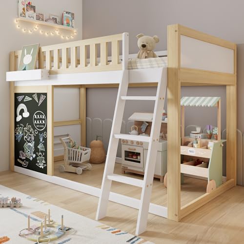 Easexcy Hochbett, Kinderbett, Mit Einer kleinen Tafel zum Bemalen, Mit Aufbewahrungsbox, Sicherheitsgeländer, Individuell anpassbarer Stauraum, 90x200cm von Easexcy