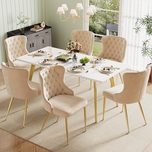 Easexcy Hochwertiger Samtstoff, Esszimmerstuhl, Leichter Luxus im Modestil, einfacher moderner, ergonomischer, verstellbares Fußdesign, goldene Stuhlbeine (6) von Easexcy