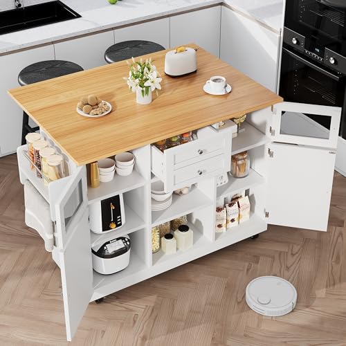 Easexcy Kücheninsel, Esszimmerwagen mit Arbeitsplatte, Buffetschrank, dreidimensionale Schranktüren mit Rollen, verstellbare Trennwände,140 x 70 x 93,5 cm (weiß) von Easexcy