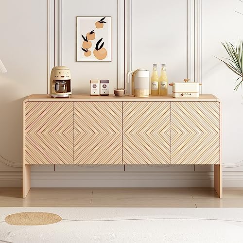Easexcy Minimalistischer Stil Großer Stauraum Sideboard mit 4 Türen und Rückstoßvorrichtung für Wohnzimmer und Eingangsbereich,152.5 * 40 * 76.5CM (Apricot Cream) von Easexcy