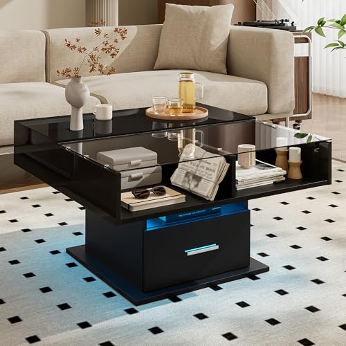 Easexcy Multifunktionaler Hochglanz-Lift-Couchtisch, Verstellbarer Höhe & flexiblem Stauraum – modernes Design für Wohnzimmer, kleine Wohnungen,78 x78 x45,5cm (Black) von Easexcy