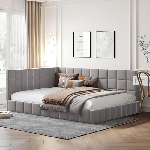 Easexcy Polsterbett Schlafsofa 140 * 200 Multifunktionsbett mit Lattenrost aus hautsympathischem Samtstoff (Grau, 140 x 200 (Innenmaße)) von Easexcy