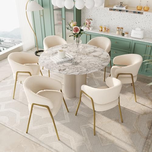 Easexcy Weißer Esszimmerstuhl Moderner Lamm Samt Spraygold Esszimmerstuhl in Gold-Finish (6) von Easexcy