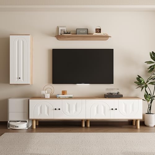 Easexcy Wohnwand3-tlg, Best. aus: Highboard, Schränke, Wandboard. Weiße und hölzerne, Geschnitzte Türpaneele. Easexcy Wohnwand3-tlg, Best. aus: Highboard, Schränke, Wandboard. Weiße und hölzerne, Geschnitzte Türpaneele. von Easexcy