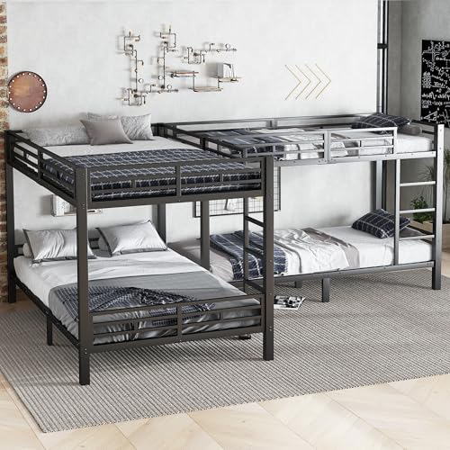 Eisenbett, Etagenbett, Dreistufige Leiter, Stabiler Lattenrost, Mehrbettkonfiguration, Betten in unterschiedlichen Größen, 90x200cm&140x200cm von Easexcy