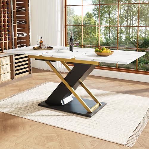 Esstisch Ausziehtisch (120-160×80cm), Küchen-Wohnzimmertisch, Ausziehtisch, mit Hilfe von innenliegender Einlegeplatte auf 160cm ausziehbar von Easexcy