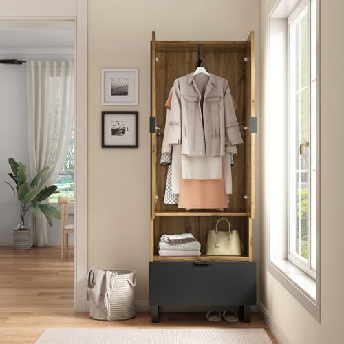 Garderobenschrank-1St, 1 Schubkästen, EIN Fach mit verstellbaren Einlegeböden,mit Kleiderstange,65 x 38 x 180cm von Easexcy