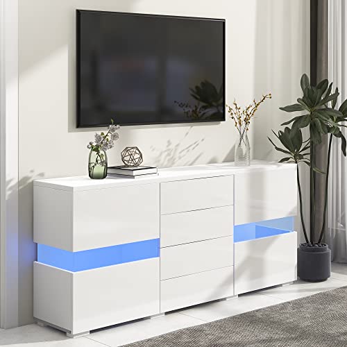 Hochglanz Weiß Sideboard Lagerung Schrank Schrank Einheit mit 16 Farben LED-Leuchten für Esszimmer Wohnzimmer Hochglanz Weiß Sideboard Lagerung Schrank Schrank Einheit mit 16 Farben LED-Leuchten für Esszimmer Wohnzimmer von Easexcy