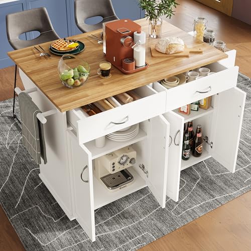 Moderne Kücheninsel (106×50×90.5cm), buffetschrank, Speisewagen mit Holzmaserung, buffetschrank, Multifunktionale Esstisch mit Speicherraum (Weiß) von Easexcy