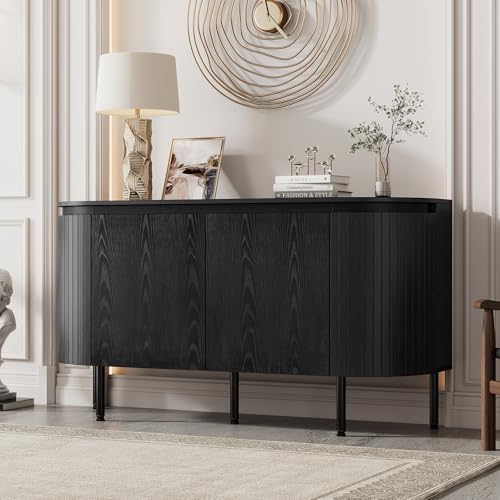 Moderner Bogenförmiger Sideboard mit verstellbaren Regalen und Metallbeinen, ideal für Wohnzimmer und Esszimmer (Nussbaum),145 * 43 * 78cm (Black) von Easexcy
