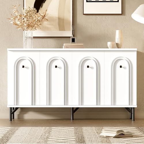 Modernes 4-türiges Sideboard – Weiß, 140 cm – Stilvolles Design, 3D-Bogenfront, verstellbare Einlegeböden – Vielseitiger Stauraum für Wohnzimmer, Esszimmer und Flur 140 x 34 x 78 cm Modernes 4-türiges Sideboard – Weiß, 140 cm – Stilvolles Design, 3D-Bogenfront, verstellbare Einlegeböden – Vielseitiger Stauraum für Wohnzimmer, Esszimmer und Flur 140 x 34 x 78 cm von Easexcy