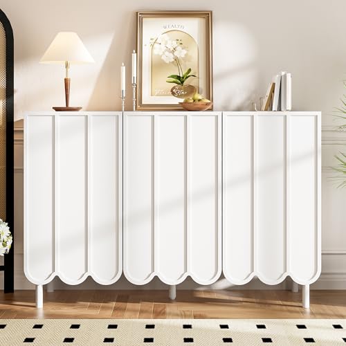 Modernes Sideboard mit Wellentüren – 120x35x80 cm – grifflos, verstellbare Regale – Stauraum für Wohnzimmer, Flur & Esszimmer (White) von Easexcy