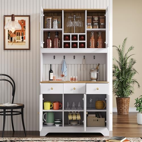 Sideboard, Hochschrank in weißer Holzmaserung, 94,5 x 30 x 175,5 cm, für Wohn- und Esszimmer von Easexcy