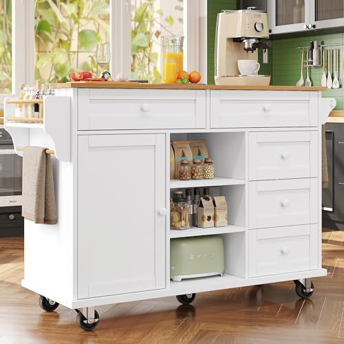 Speisewagen (134 x 46 x 92 cm), moderner und einfacher weißer Speisewagen, kombiniertes Schubladen-Aufbewahrungsschrank-Design, mobiles und festes Dual-Use-Design, geeignet für Privat- und Gewerbeküch von Easexcy