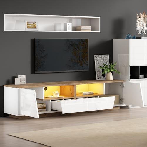 TV Schrank mit 2 schubladen und 2 schränke TV Stand,Fernsehschrank Mit LED,Hochglanz-Lowboard und Fernsehtisch,Geeignet für Fernseher um 75 Zoll (180x40x46cm) von Easexcy