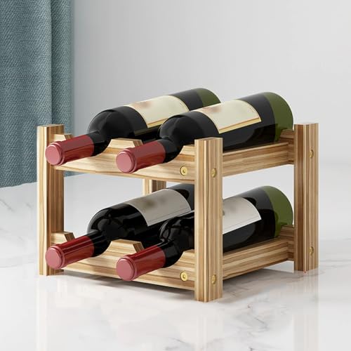 Weinflaschenhalter, freistehendes Weinregal aus Holz für Schrank, Küche, Speisekammer, einfache Montage, Flaschenaufbewahrung, Organizer (2 Ebenen - 4 Flaschen, dunkel) von Eashaoo