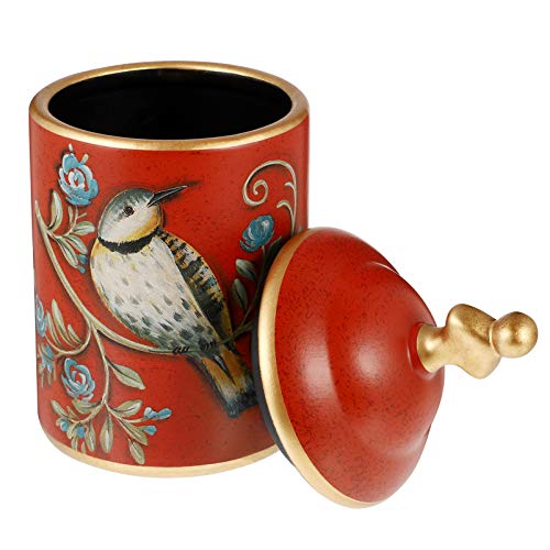 Chinesische Teedosen aus Keramik, Vintage-Design, Vogelmuster, mit Deckel, Teekanne, Teedose, Vorratsdose, Rot von Easnea