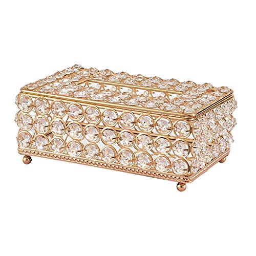 Easnea Bling Taschentuchhalter Box - Dekorativer Spender Gesichtspapier Rechteckig Glitzer Diamant Kristall Badezimmer Schminktisch Arbeitsplatte Schlafzimmer Kommode - Golden von Easnea