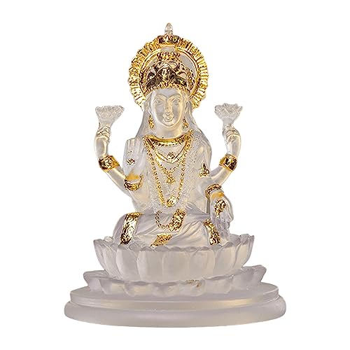 Easnea Hinduistische Göttin Statue religiöse Buddha Skulptur Handwerk Göttin des Reichtums Sammlerstücke Fengshui Lakshmi Figur Laxmi Figur Statue für Home Office Desktop Ornament (S, klar) von Easnea