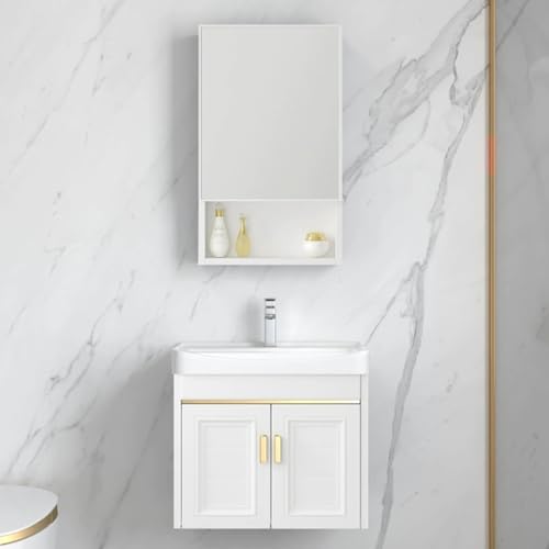Easnuroz Integriertes Waschbecken Und Spiegelschrank Badezimmerunterschränke Mit Spiegelschrank Badezimmer Waschbeckenschrank Freistehend Mit Arbeitsplatte Waschbecken Mit Spiegelschrank(43*41*35CM) von Easnuroz