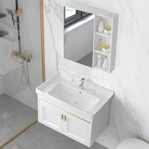 Easnuroz Integriertes Waschbecken Und Spiegelschrank Badezimmerunterschränke Mit Spiegelschrank Badezimmer Waschbeckenschrank Freistehend Mit Arbeitsplatte Waschbecken Mit Spiegelschrank(61*41*41CM) von Easnuroz