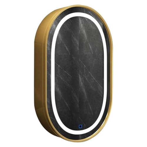 Easnuroz Ovaler Badspiegelschrank Mit Beleuchtung Badezimmer Spiegelschrank Wandmontiert Badezimmer Lagerung Medizinschrank Space Saver for Badezimmer Dusche Zimmer(Gold,50 * 78cm) von Easnuroz