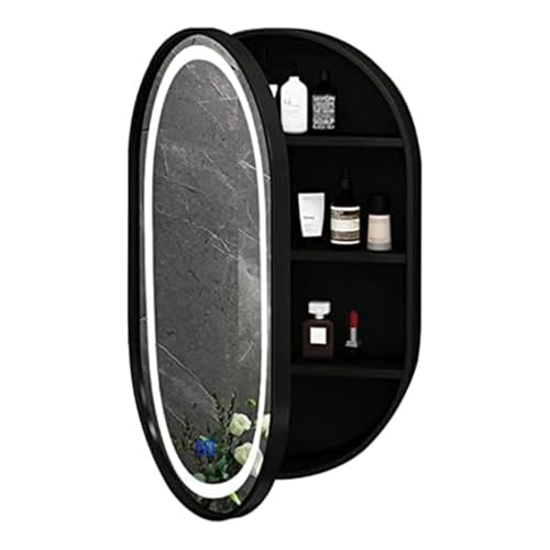 Easnuroz Ovaler Badspiegelschrank Mit Beleuchtung Badezimmer Spiegelschrank Wandmontiert Badezimmer Lagerung Medizinschrank Space Saver for Badezimmer Dusche Zimmer(Schwarz,40 * 70cm) von Easnuroz