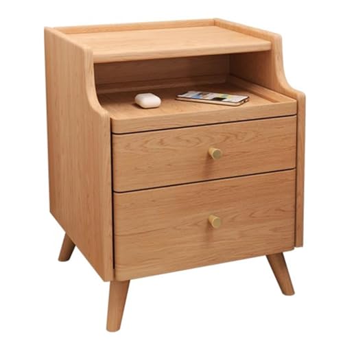 Easnuroz Schlanke Nachttische Offenes Push-Pull Regal & 2 Schubladen Hölzerne Schlafzimmer Nachttisch Regal Nachttisch Side Table Unit for Home Office(Wood,40 * 40 * 50cm) von Easnuroz