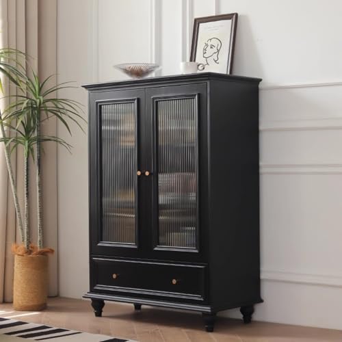Easnuroz Sideboard Küchenschrank Mit 1 Schublade Und 2 Türen Sideboard, Aufbewahrungsschrank Küchenschrank Sideboards Holz-Aufbewahrungsschrank Für Wohnzimmer Esszimmer Und Flur(Schwarz) von Easnuroz