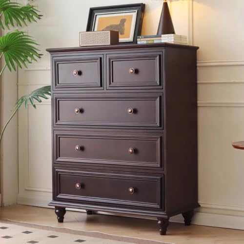 Easnuroz Sideboard Küchenschrank Mit 5 Schubladen Holzschrank Freistehender Schrank Für Küche Wohnzimmer Esszimmer Flur(Brown,80 * 35 * 100cm) von Easnuroz