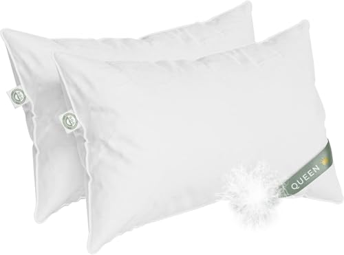 East Coast Bedding - Queen-Size-Kissen 2er-Set – mittelgroßes Luxushotelkissen für ein Luxusbett – 100% europäisches Gänsedaunenkissen 800FP – federloses Kissen zum Schlafen von East Coast Bedding