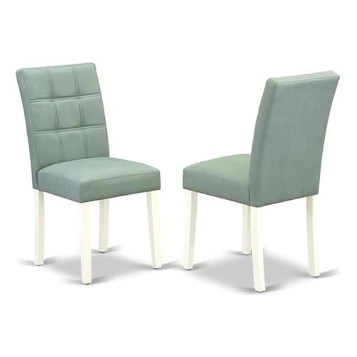 East West Furniture ASP2T43 Austin Parsons Esszimmerstühle, Kunstleder, gepolsterte Sitzfläche und geknöpfte Stuhllehne, Leinenweiß lackiert, 2 Stück von East West Furniture