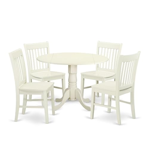 East West Furniture Dublin DLNO5-LWH-W 5-teiliges Set beinhaltet einen runden Esszimmertisch mit Dropleaf und 4 Küchenstühlen, 107,7 x 107,7 cm East West Furniture Dublin DLNO5-LWH-W 5-teiliges Set beinhaltet einen runden Esszimmertisch mit Dropleaf und 4 Küchenstühlen, 107,7 x 107,7 cm von East West Furniture