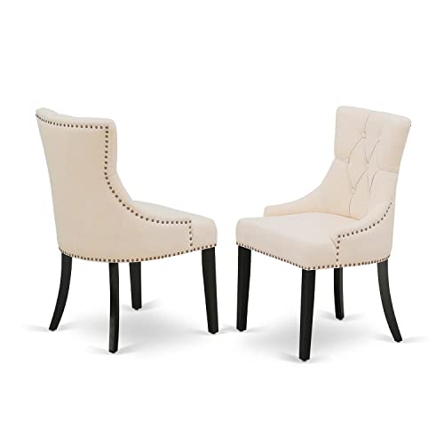 East West Furniture Luxuriöser Stuhl Friona Parson – hellbeigefarbenes Leinengewebe – Beine aus Hartholz mit schwarzem Finish – Set von 2 von East West Furniture