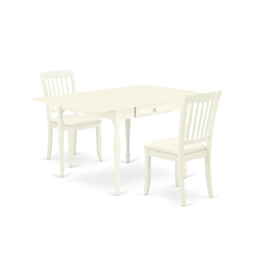 East West Furniture MZDA3-LWH-C 3-teiliges Esszimmertisch-Set enthält einen rechteckigen Küchentisch mit Dropleaf und 2 gepolsterten Esszimmerstühlen aus Leinenstoff, 91,4 x 137,2 cm, Leinenweiß East West Furniture MZDA3-LWH-C 3-teiliges Esszimmertisch-Set enthält einen rechteckigen Küchentisch mit Dropleaf und 2 gepolsterten Esszimmerstühlen aus Leinenstoff, 91,4 x 137,2 cm, Leinenweiß von East West Furniture