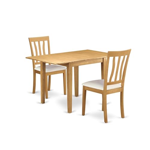 East West Furniture NDAN3-OAK-LC 3-teiliges Esstisch-Set für kleine Räume, enthält einen rechteckigen Esszimmertisch mit Dropleaf und 2 Kunstleder-Polsterstühlen, 76,2 x 121,9 cm, Eiche von East West Furniture