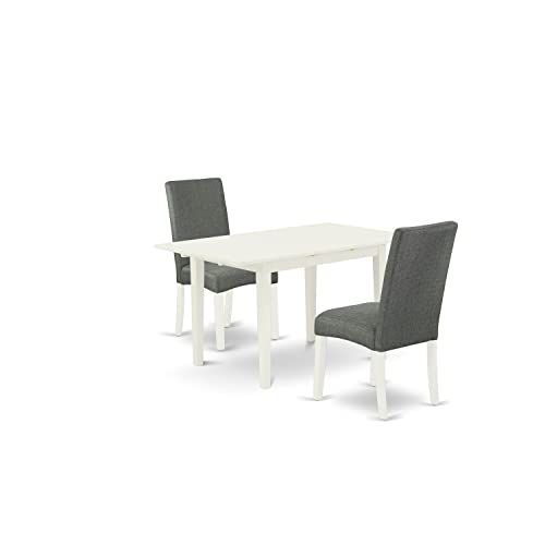 East West Furniture NODR3-LWH-07 3-teiliges Küchentisch- und Stühle-Set enthält einen rechteckigen Esszimmertisch mit Schmetterlingsblatt und 2 grauen Parsons-Stühlen aus Leinenstoff, 81,3 x 137,2 cm von East West Furniture