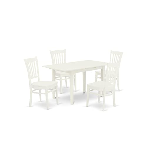 East West Furniture NOGR5-WHI-W 5-teiliges Küchentisch-Set für 4 Personen, bestehend aus einem rechteckigen Esszimmertisch mit Schmetterlingsblatt und 4 Massivholz-Sitzstühlen, 81,3 x 137,2 cm von East West Furniture