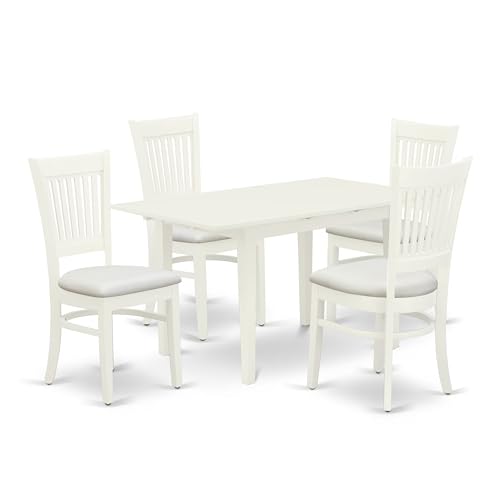 East West Furniture NOVA5-LWH-C 5-teiliges Esszimmer-Set bestehend aus einem rechteckigen Esstisch mit Schmetterlingsblatt und 4 gepolsterten Leinenstühlen, 81 x 137 cm, Weiß von East West Furniture