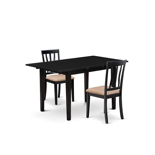 East West Furniture Norfolk 3-teiliges Set enthält einen rechteckigen Esszimmertisch mit Schmetterlingsblatt und 2 gepolsterten Stühlen aus Leinenstoff, 81,3 x 137,2 cm, Schwarz East West Furniture Norfolk 3-teiliges Set enthält einen rechteckigen Esszimmertisch mit Schmetterlingsblatt und 2 gepolsterten Stühlen aus Leinenstoff, 81,3 x 137,2 cm, Schwarz von East West Furniture