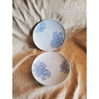2Er Set, Made in Japan, 19 cm, Porzellan-Salatplatten Mit Blauem Und Rosa Blumen-Design, Dekorative Servierschalen von EastIdahoCompany