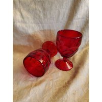 2Er Set, Mittelgroß, Fingerabdruck Oder Wabe, Leuchtend Rot Rubinrot, Weingläser, Vintage Barware, Scharlachrote Tassen von EastIdahoCompany