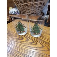 2Er Set, Weihnachtsbaum Mit Geschenken, Low Ball, Whiskygläser, Vintage Holiday Barware, Wassergläser von EastIdahoCompany